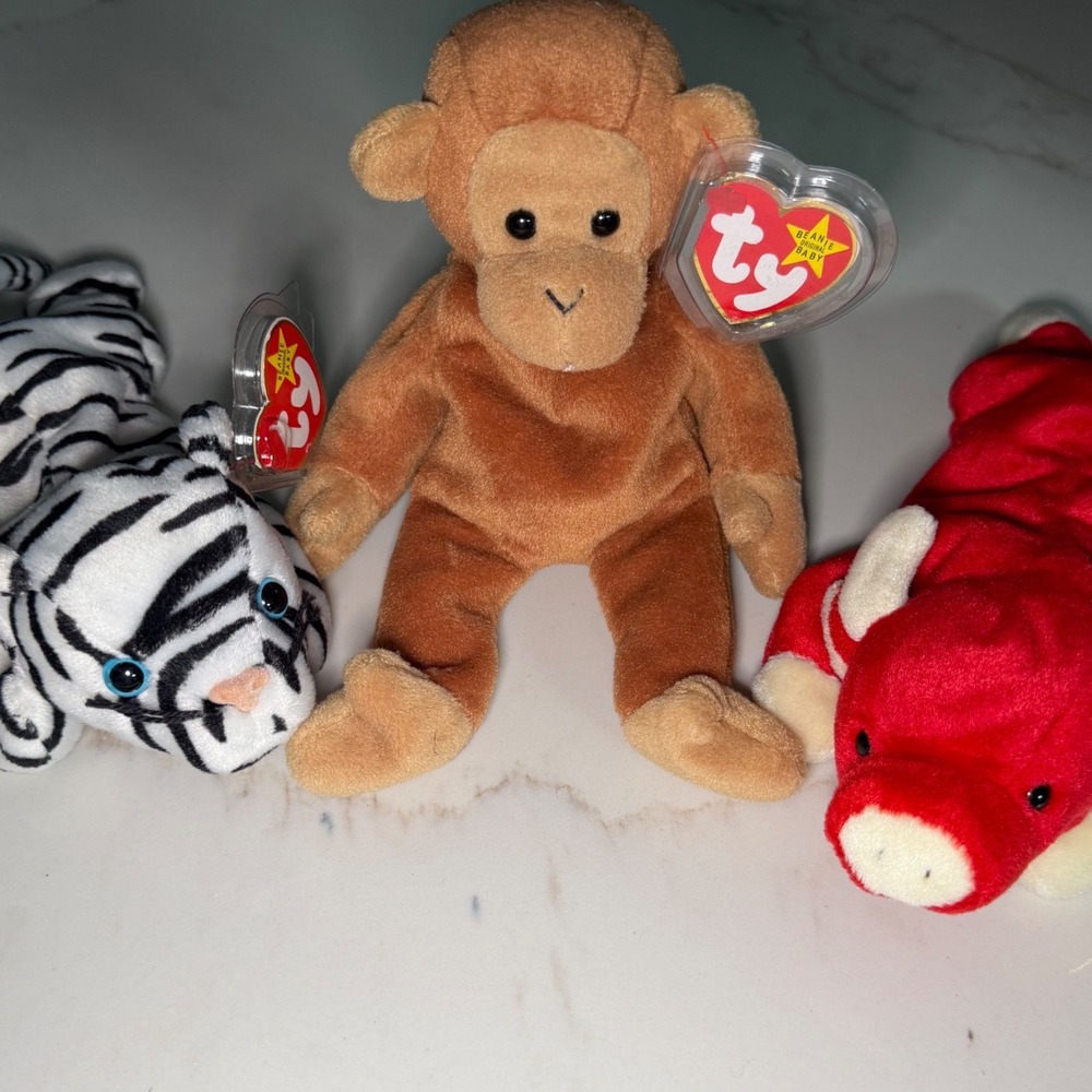 Ty Beanie Babies Lot Blizzard Tiger Bongo Monkey Snort Bull Vintage 1995 1996